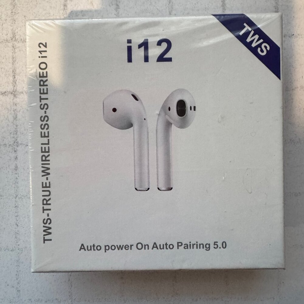 New TWS True Wireless Stereo i12 Earbuds White Auto Pairing 5.0 Auto Power On